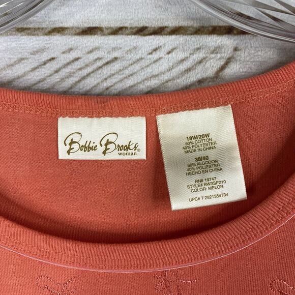 Bobbie Brooks Top Womens 18W 20W Coral Embroidered Tee Shirt Stretch Comfy NWT - Picture 3 of 8